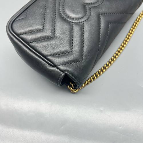 Gucci Chevron Super Mini GG Marmont Chain Wallet Calfskin Black