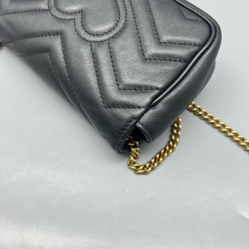Gucci Chevron Super Mini GG Marmont Chain Wallet Calfskin Black