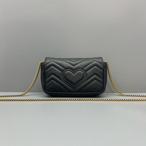 Gucci Chevron Super Mini GG Marmont Chain Wallet Calfskin Black