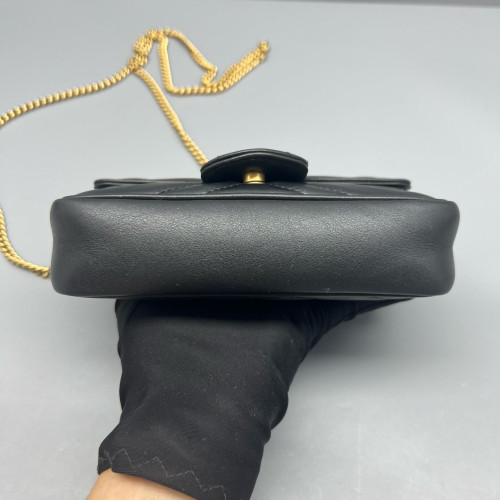 Gucci Chevron Super Mini GG Marmont Chain Wallet Calfskin Black