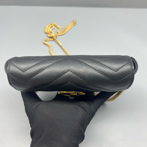 Gucci Chevron Super Mini GG Marmont Chain Wallet Calfskin Black
