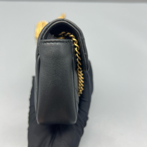 Gucci Chevron Super Mini GG Marmont Chain Wallet Calfskin Black