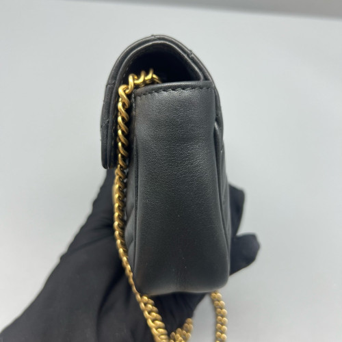 Gucci Chevron Super Mini GG Marmont Chain Wallet Calfskin Black