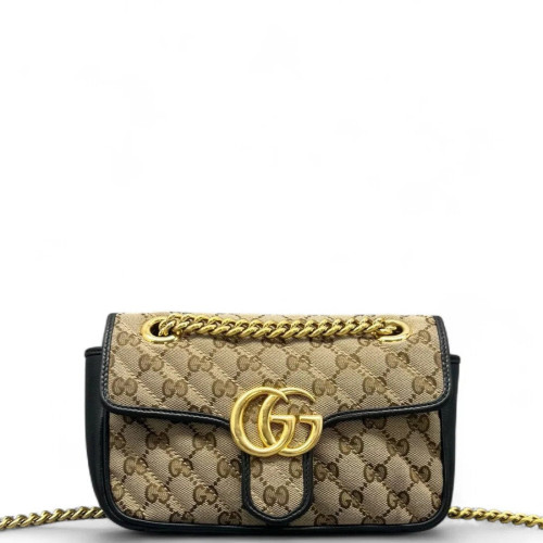 Gucci Mini GG Marmont Canvas Calfskin Beige Black Gucci Mini GG Marmont Canvas Calfskin Beige Black