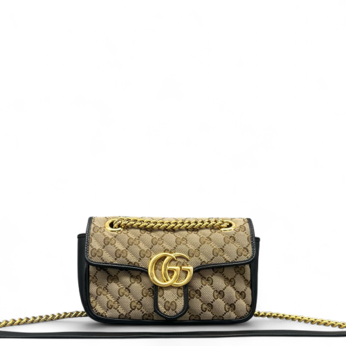 Gucci Mini GG Marmont Canvas Calfskin Beige Black Gucci Mini GG Marmont Canvas Calfskin Beige Black