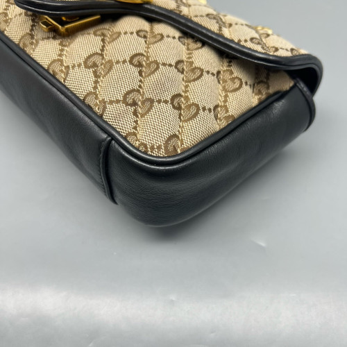 Gucci Mini GG Marmont Canvas Calfskin Beige Black Gucci Mini GG Marmont Canvas Calfskin Beige Black