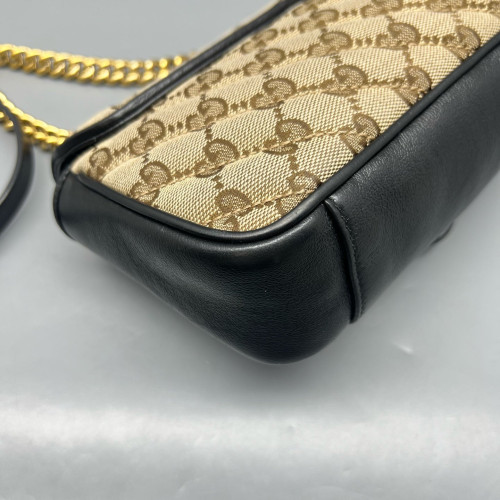 Gucci Mini GG Marmont Canvas Calfskin Beige Black Gucci Mini GG Marmont Canvas Calfskin Beige Black