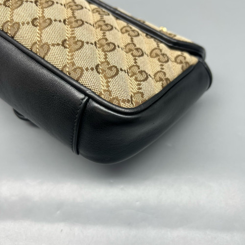 Gucci Mini GG Marmont Canvas Calfskin Beige Black Gucci Mini GG Marmont Canvas Calfskin Beige Black