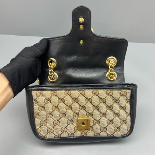 Gucci Mini GG Marmont Canvas Calfskin Beige Black Gucci Mini GG Marmont Canvas Calfskin Beige Black