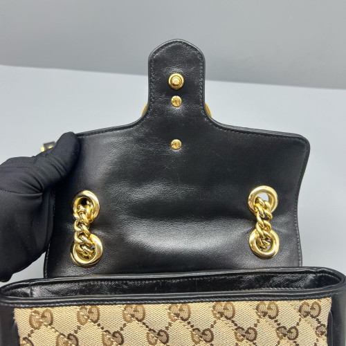 Gucci Mini GG Marmont Canvas Calfskin Beige Black Gucci Mini GG Marmont Canvas Calfskin Beige Black
