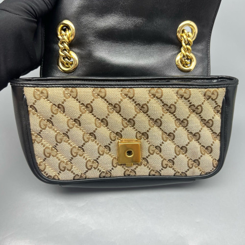 Gucci Mini GG Marmont Canvas Calfskin Beige Black Gucci Mini GG Marmont Canvas Calfskin Beige Black