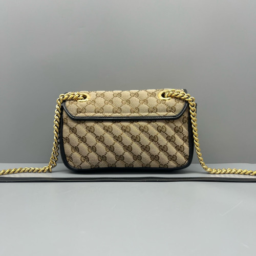 Gucci Mini GG Marmont Canvas Calfskin Beige Black Gucci Mini GG Marmont Canvas Calfskin Beige Black