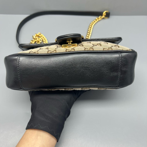 Gucci Mini GG Marmont Canvas Calfskin Beige Black Gucci Mini GG Marmont Canvas Calfskin Beige Black