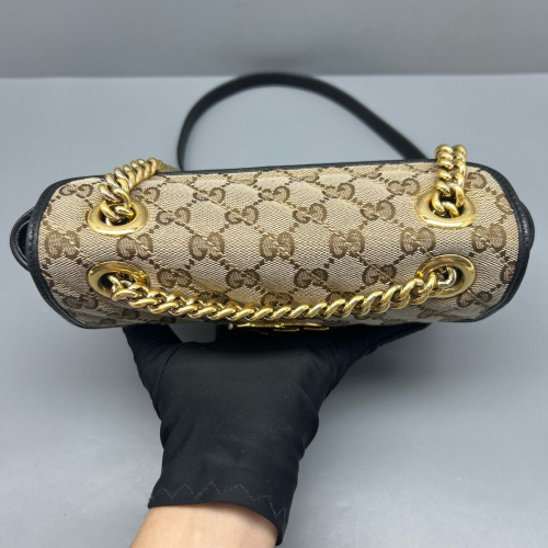 Gucci Mini GG Marmont Canvas Calfskin Beige Black Gucci Mini GG Marmont Canvas Calfskin Beige Black