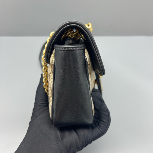 Gucci Mini GG Marmont Canvas Calfskin Beige Black Gucci Mini GG Marmont Canvas Calfskin Beige Black