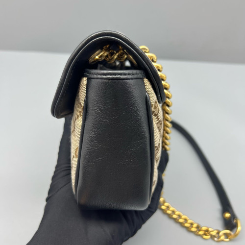 Gucci Mini GG Marmont Canvas Calfskin Beige Black Gucci Mini GG Marmont Canvas Calfskin Beige Black