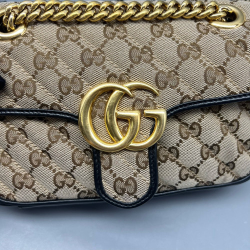 Gucci Mini GG Marmont Canvas Calfskin Beige Black Gucci Mini GG Marmont Canvas Calfskin Beige Black