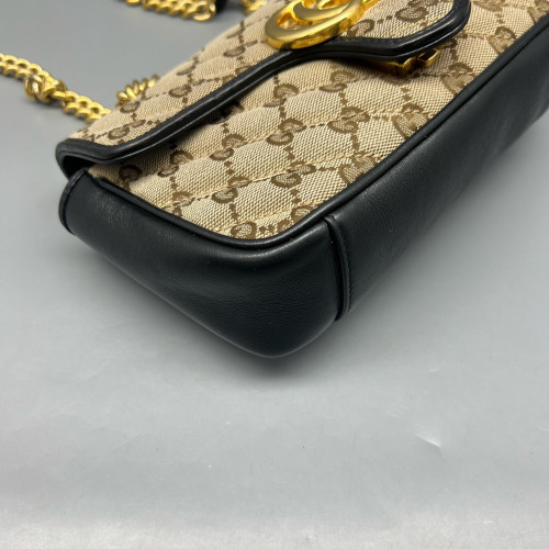 Gucci Mini GG Marmont Canvas Calfskin Beige Black Gucci Mini GG Marmont Canvas Calfskin Beige Black
