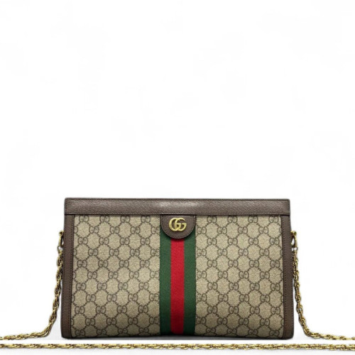 Gucci Web Medium Ophidia Chain Shoulder Bag GG Supreme Monogram Beige Ebony Brown Gucci Web Medium Ophidia Chain Shoulder Bag GG Supreme Monogram Beige Ebony Brown