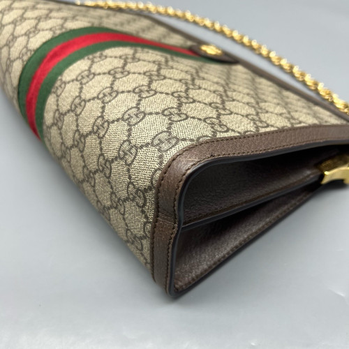 Gucci Web Medium Ophidia Chain Shoulder Bag GG Supreme Monogram Beige Ebony Brown Gucci Web Medium Ophidia Chain Shoulder Bag GG Supreme Monogram Beige Ebony Brown