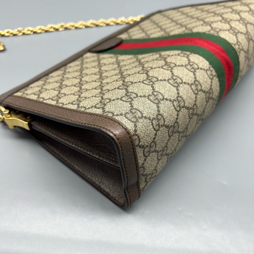 Gucci Web Medium Ophidia Chain Shoulder Bag GG Supreme Monogram Beige Ebony Brown Gucci Web Medium Ophidia Chain Shoulder Bag GG Supreme Monogram Beige Ebony Brown