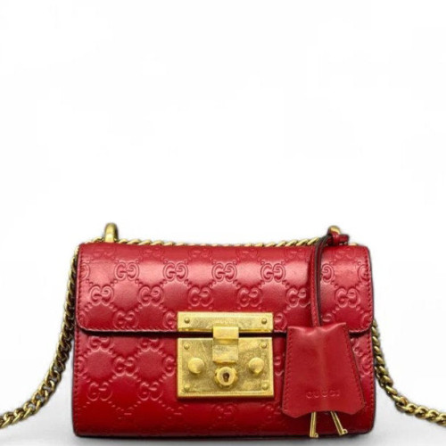 Gucci Small Padlock Shoulder Bag Guccissima Red