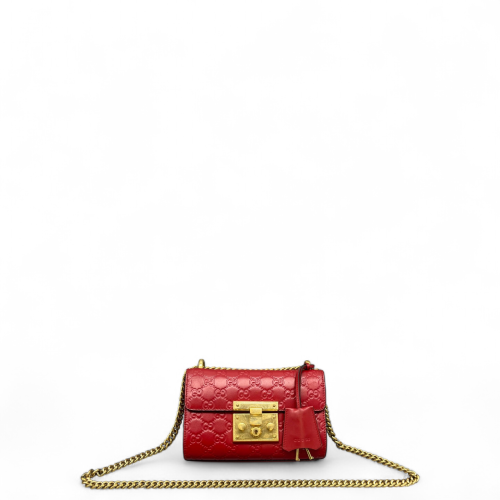 Gucci Small Padlock Shoulder Bag Guccissima Red