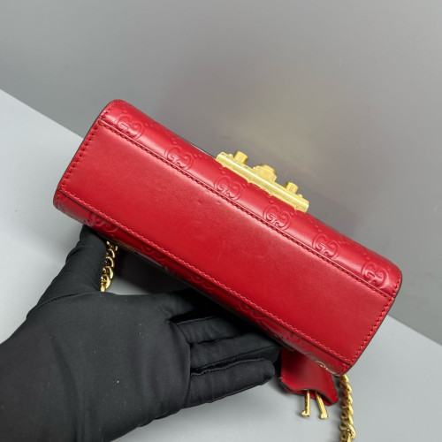 Gucci Small Padlock Shoulder Bag Guccissima Red