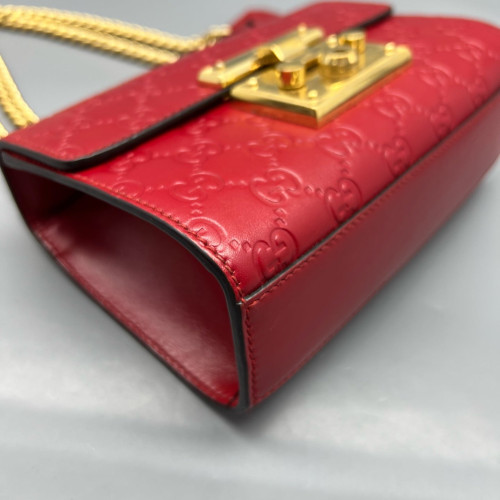 Gucci Small Padlock Shoulder Bag Guccissima Red