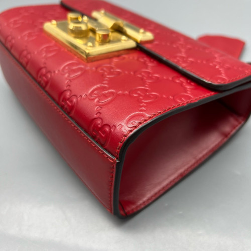 Gucci Small Padlock Shoulder Bag Guccissima Red