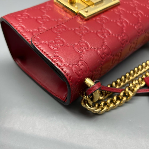 Gucci Small Padlock Shoulder Bag Guccissima Red