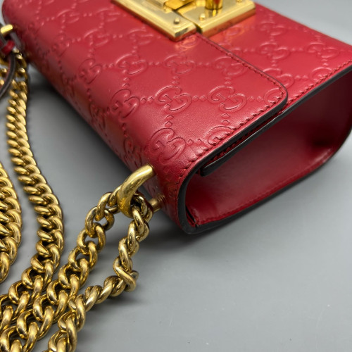 Gucci Small Padlock Shoulder Bag Guccissima Red