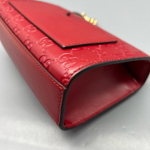 Gucci Small Padlock Shoulder Bag Guccissima Red