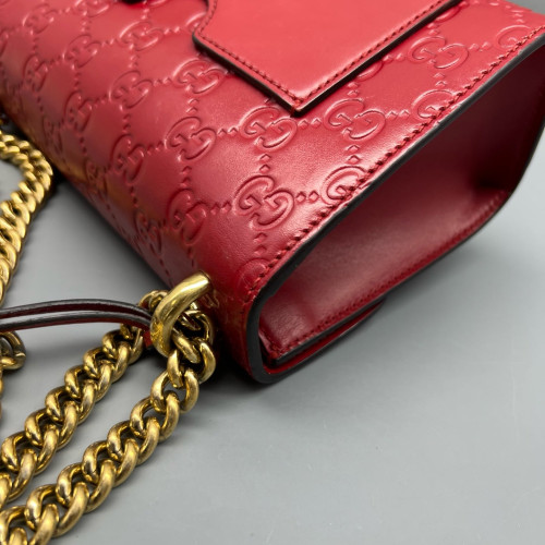 Gucci Small Padlock Shoulder Bag Guccissima Red