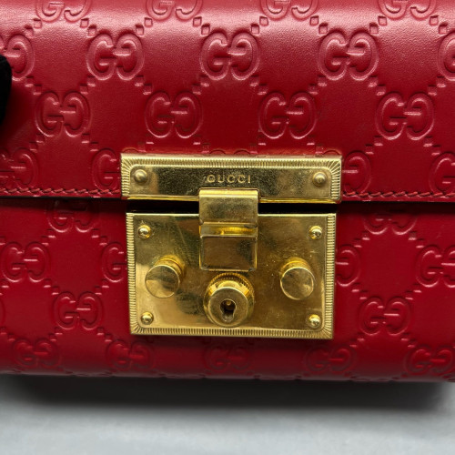Gucci Small Padlock Shoulder Bag Guccissima Red