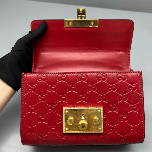 Gucci Small Padlock Shoulder Bag Guccissima Red