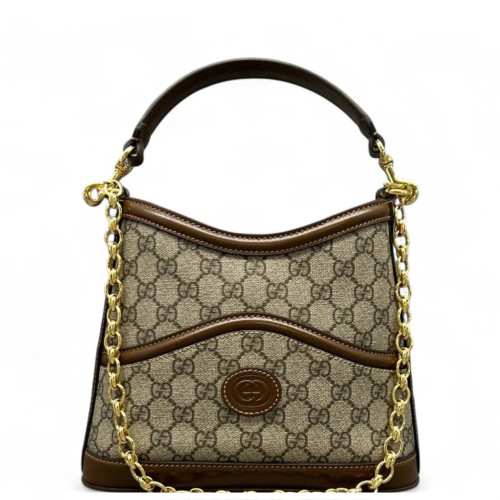 Gucci Two-Way Bag GG Monogram Calfskin Brown Khaki