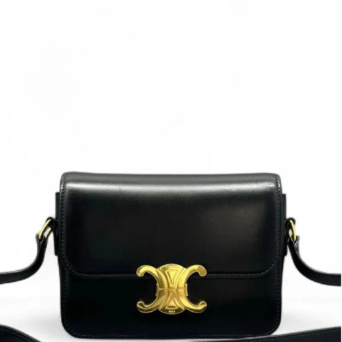 Celine Triomphe Teen Triomphe Shoulder Bag Glazed Calfskin Black Celine Triomphe Teen Triomphe Shoulder Bag Glazed Calfskin Black