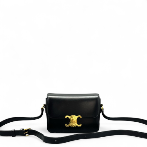 Celine Triomphe Teen Triomphe Shoulder Bag Glazed Calfskin Black Celine Triomphe Teen Triomphe Shoulder Bag Glazed Calfskin Black
