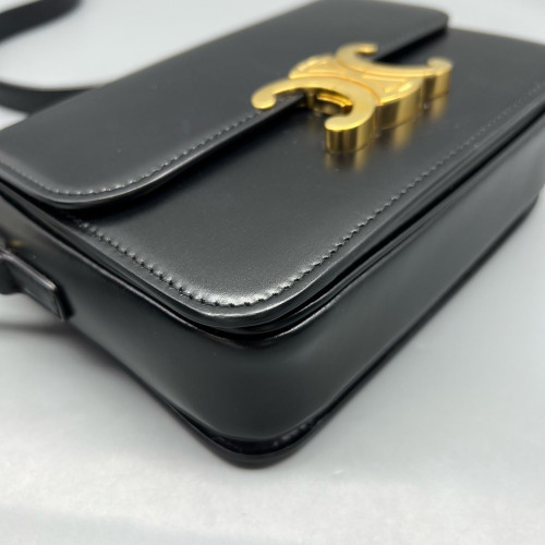 Celine Triomphe Teen Triomphe Shoulder Bag Glazed Calfskin Black Celine Triomphe Teen Triomphe Shoulder Bag Glazed Calfskin Black