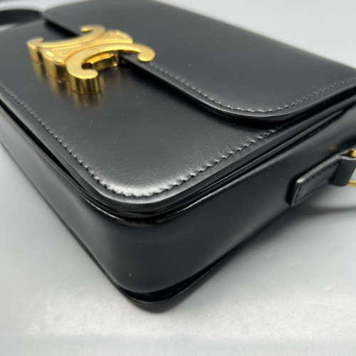 Celine Triomphe Teen Triomphe Shoulder Bag Glazed Calfskin Black Celine Triomphe Teen Triomphe Shoulder Bag Glazed Calfskin Black