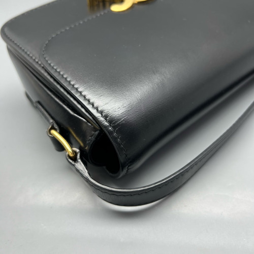 Celine Triomphe Teen Triomphe Shoulder Bag Glazed Calfskin Black Celine Triomphe Teen Triomphe Shoulder Bag Glazed Calfskin Black