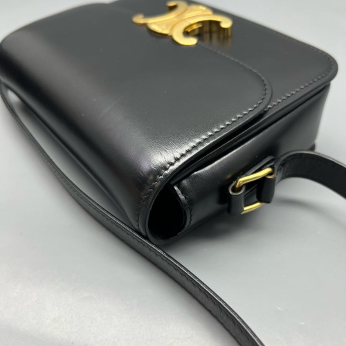 Celine Triomphe Teen Triomphe Shoulder Bag Glazed Calfskin Black Celine Triomphe Teen Triomphe Shoulder Bag Glazed Calfskin Black