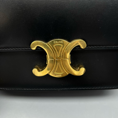 Celine Triomphe Teen Triomphe Shoulder Bag Glazed Calfskin Black Celine Triomphe Teen Triomphe Shoulder Bag Glazed Calfskin Black