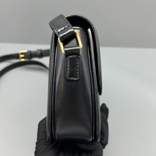 Celine Triomphe Teen Triomphe Shoulder Bag Glazed Calfskin Black Celine Triomphe Teen Triomphe Shoulder Bag Glazed Calfskin Black