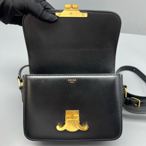 Celine Triomphe Teen Triomphe Shoulder Bag Glazed Calfskin Black Celine Triomphe Teen Triomphe Shoulder Bag Glazed Calfskin Black