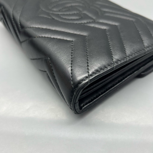 Gucci Chevron GG Marmont Chain Wallet Calfskin Black