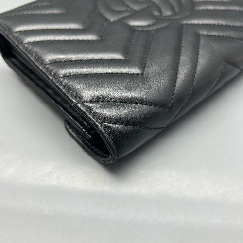 Gucci Chevron GG Marmont Chain Wallet Calfskin Black