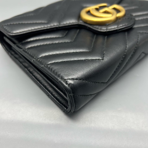 Gucci Chevron GG Marmont Chain Wallet Calfskin Black