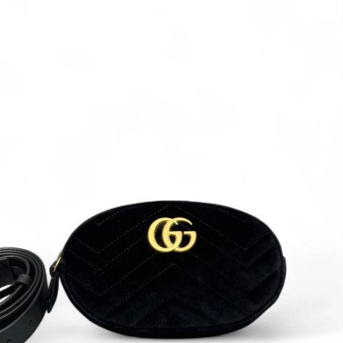 Gucci Chevron GG Marmont Belt Bag Velvet Black